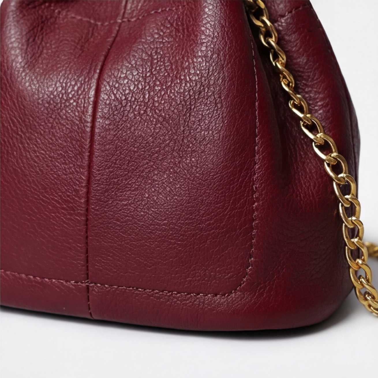 Prysm 1 Burgundy — Genuine Leather Chain Strap Bucket Bag