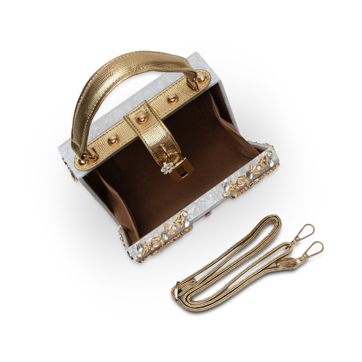 Blossom 1 White — Baroque-Style Box Clutch Bag with Top Handle — (nessuna)