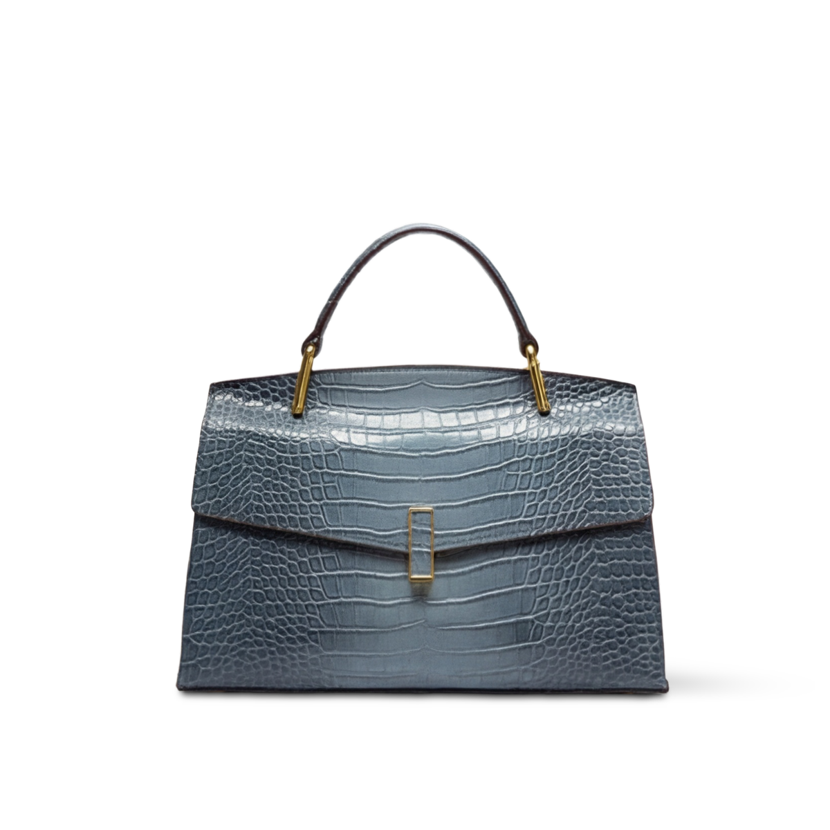 Crokky 2 Blue — Genuine Leather Crocodile-Embossed Top Handle Crossbody Bag — Color=Blue