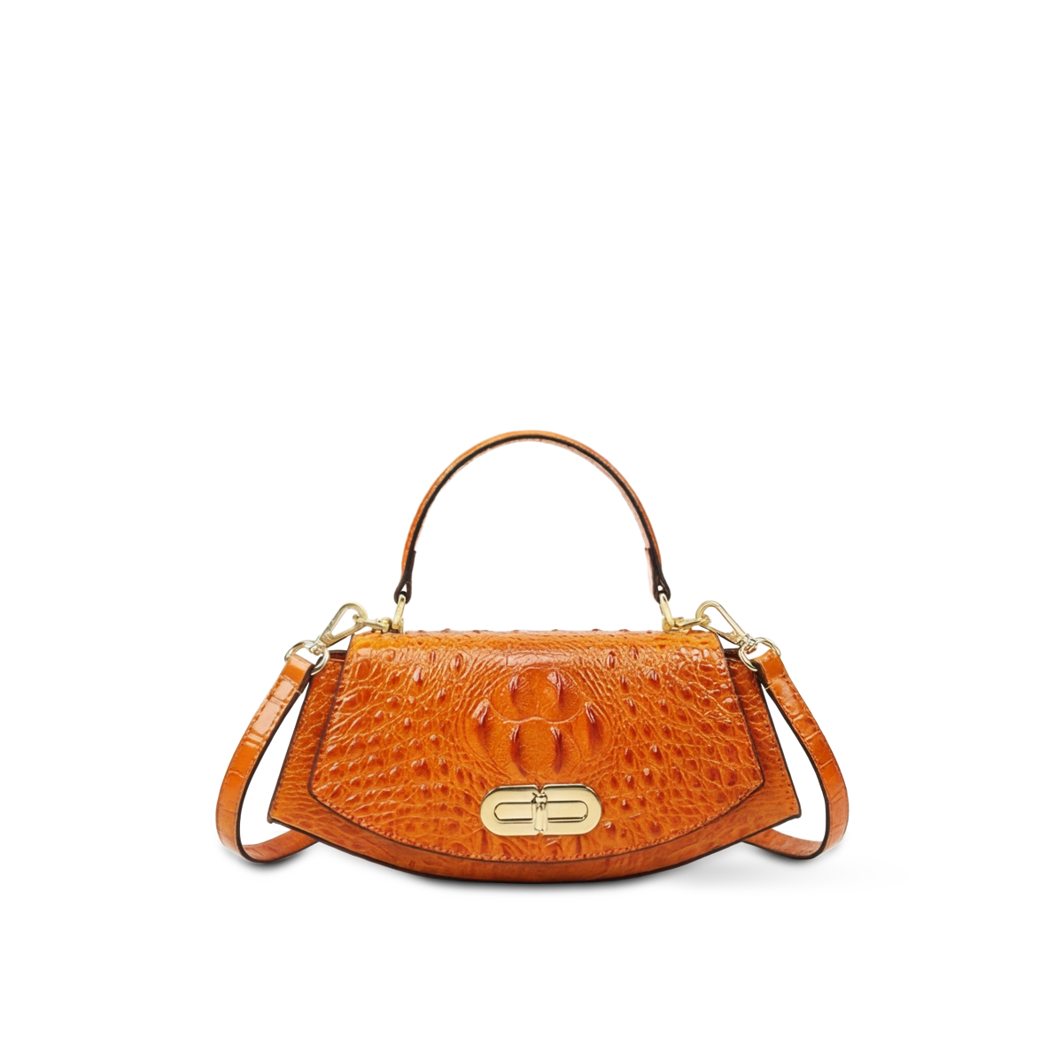 Crokky 4 Orange — Croc-Embossed Vegan Leather Saddle Crossbody Bag — Color=Orange