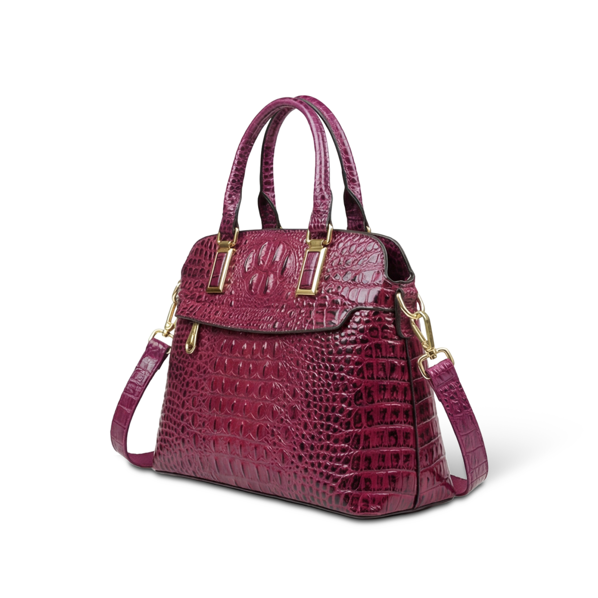 Crokky 1 Purple — Genuine Leather Crocodile Embossed Shell Crossbody Bag — (nessuna)