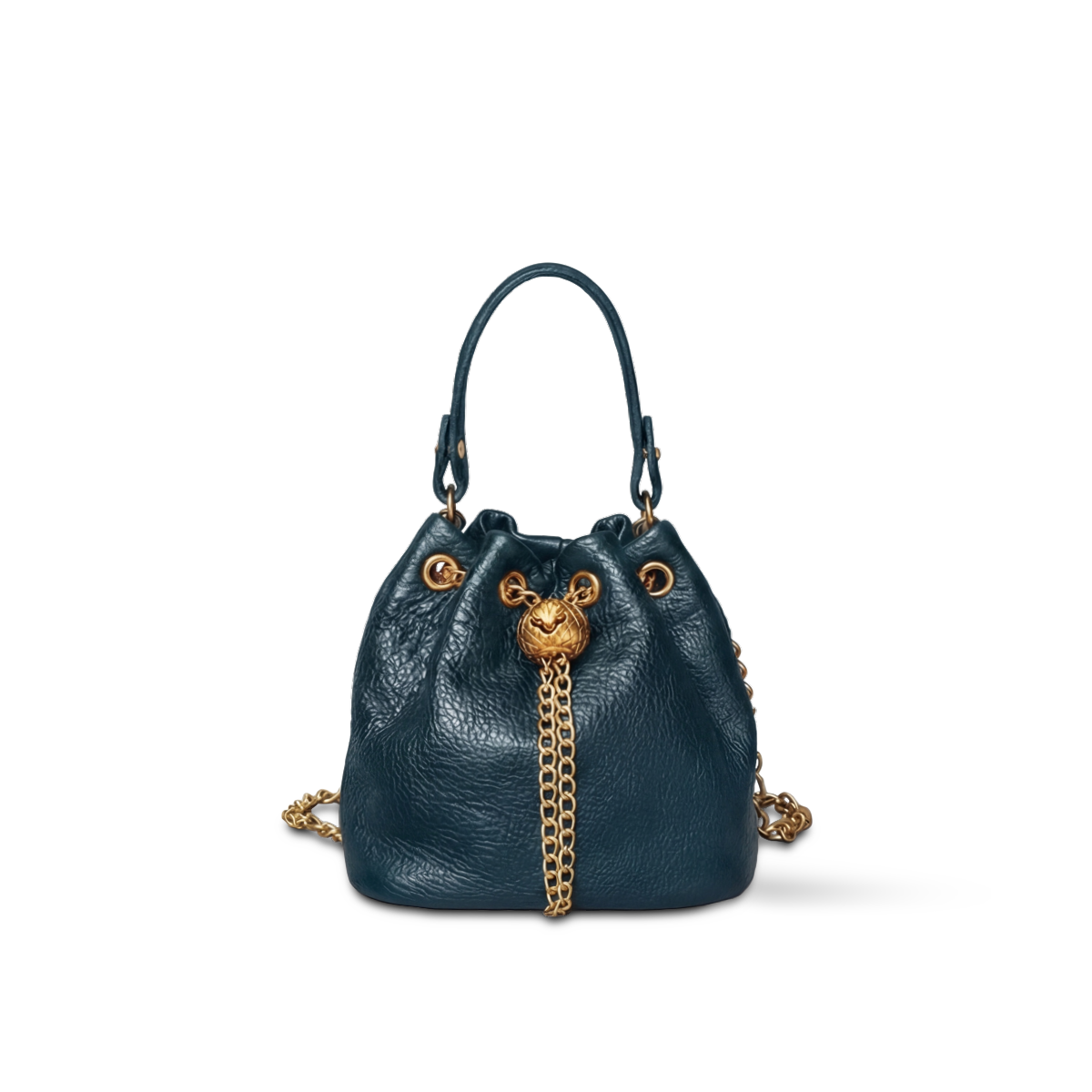 Prysm 1 Blue — Genuine Leather Chain Strap Bucket Bag — Color=Blue