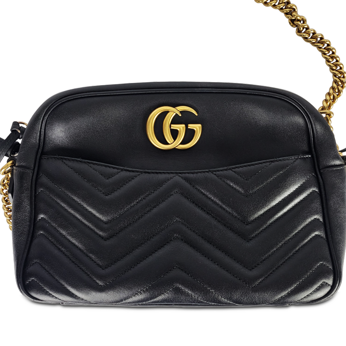 Gucci GG Marmont Camera Black — Original pre-loved, excellent condition, matelassé chevron leather crossbody bag — (nessuna)