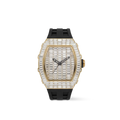 Trillionaire Watch 3 Gold — Men's Tonneau Baguette Crystal Quartz Watch with Rubber Strap