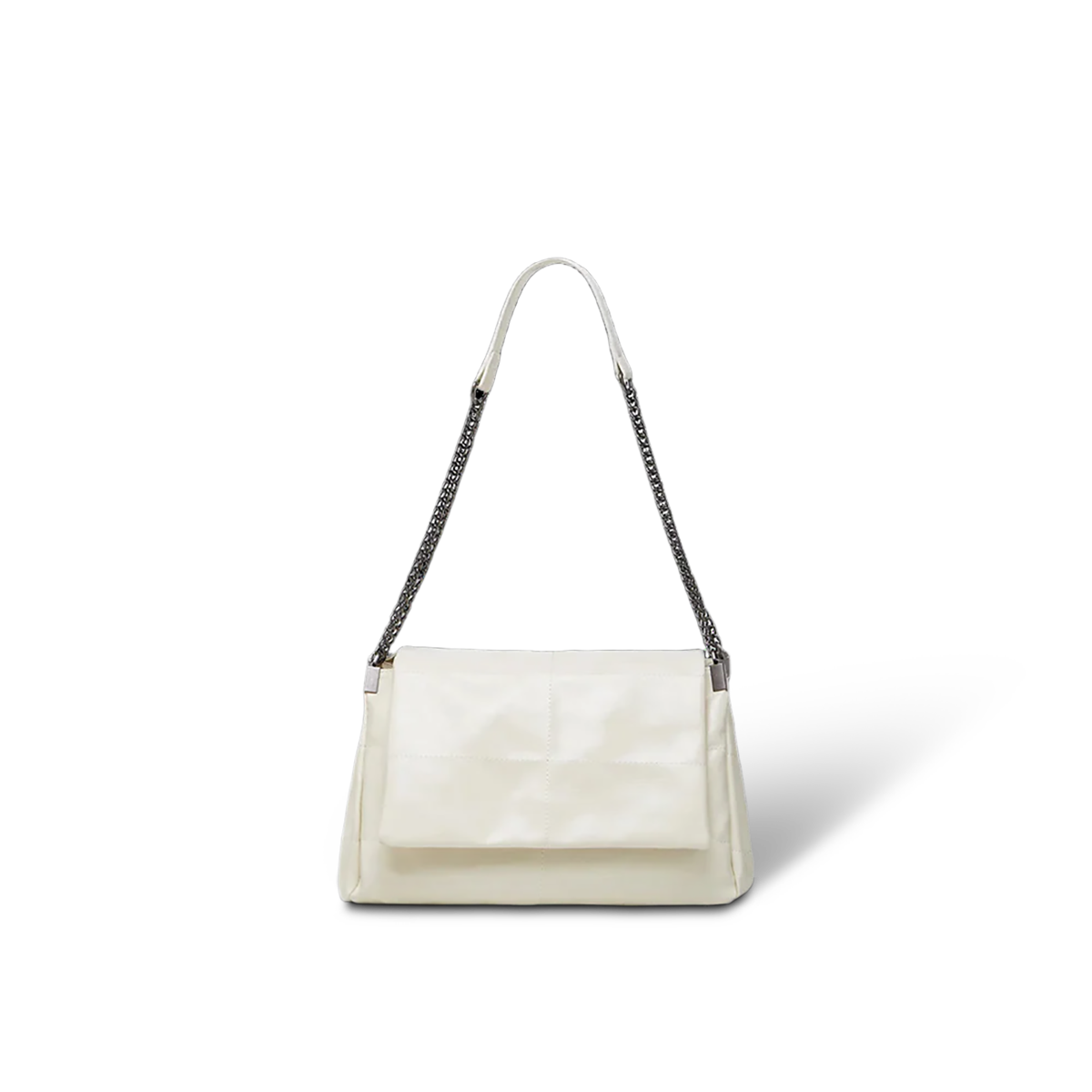 Aster PV Minimal 77 — Chain Shoulder Tote Bag — Color=White