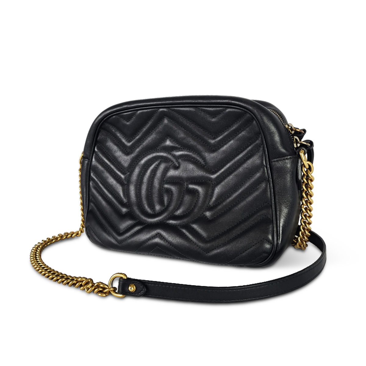 Gucci GG Marmont Camera Black — Original pre-loved, excellent condition, matelassé chevron leather crossbody bag — (nessuna)