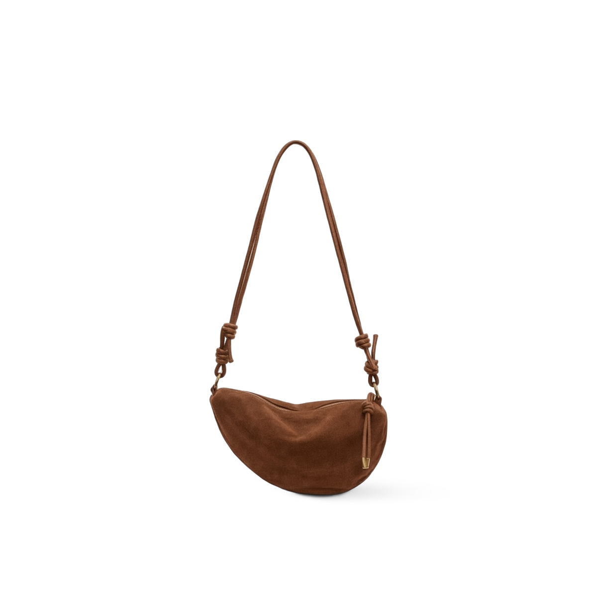 Suedy-L 1 Brown — Knotted Strap Suede-Like Vegan Leather Crossbody Hobo Bag — Color=Brown