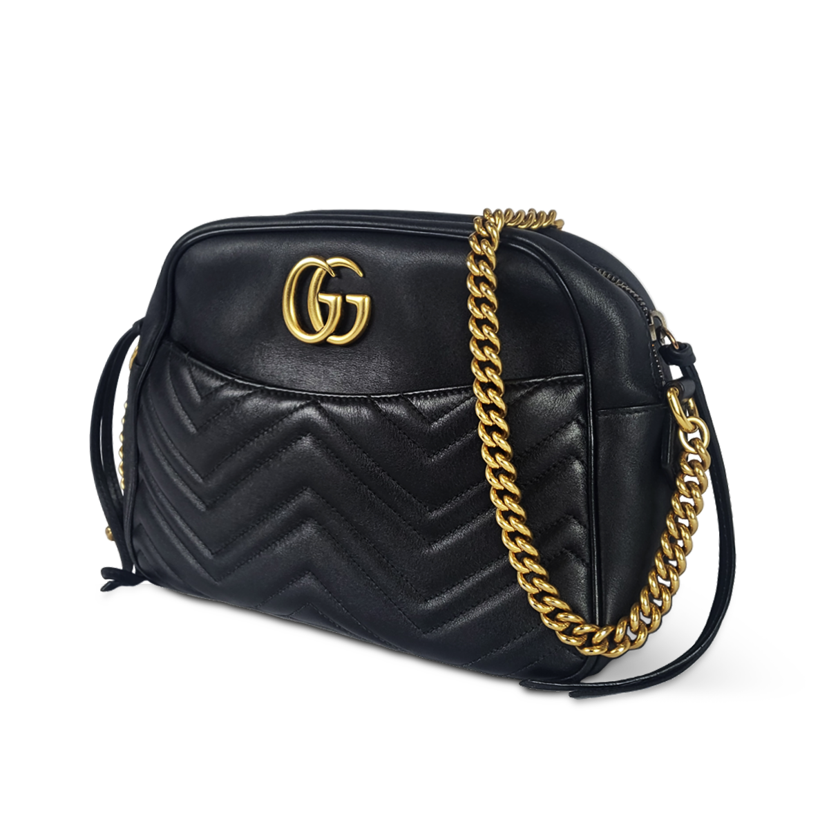 Gucci GG Marmont Camera Black — Original pre-loved, excellent condition, matelassé chevron leather crossbody bag — (nessuna)