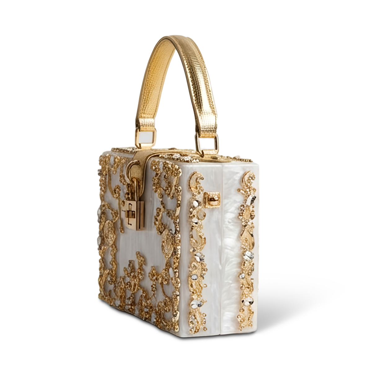 Blossom 1 White — Baroque-Style Box Clutch Bag with Top Handle — (nessuna)