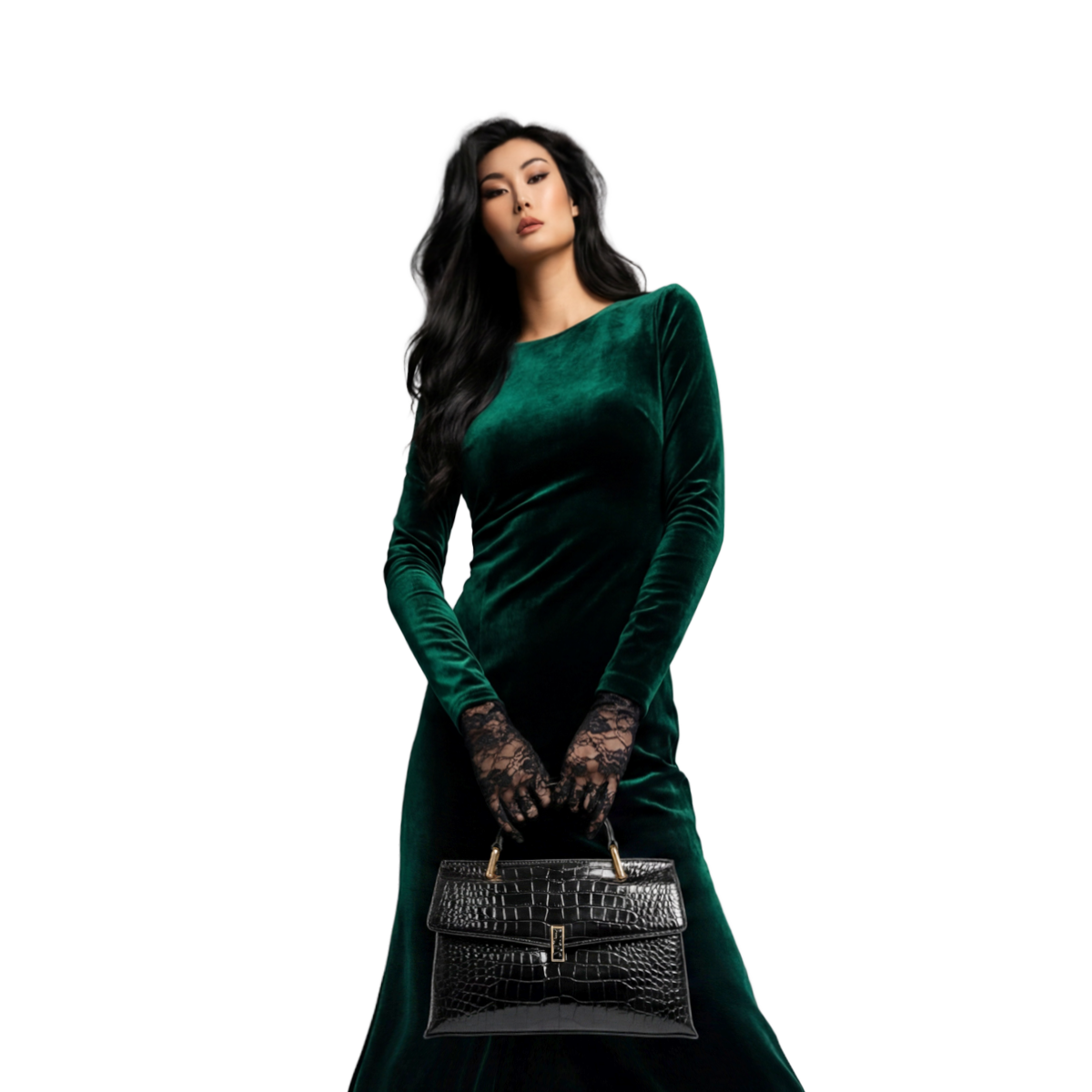 Crokky 2 Black — 真皮鱷魚壓紋手提斜背包