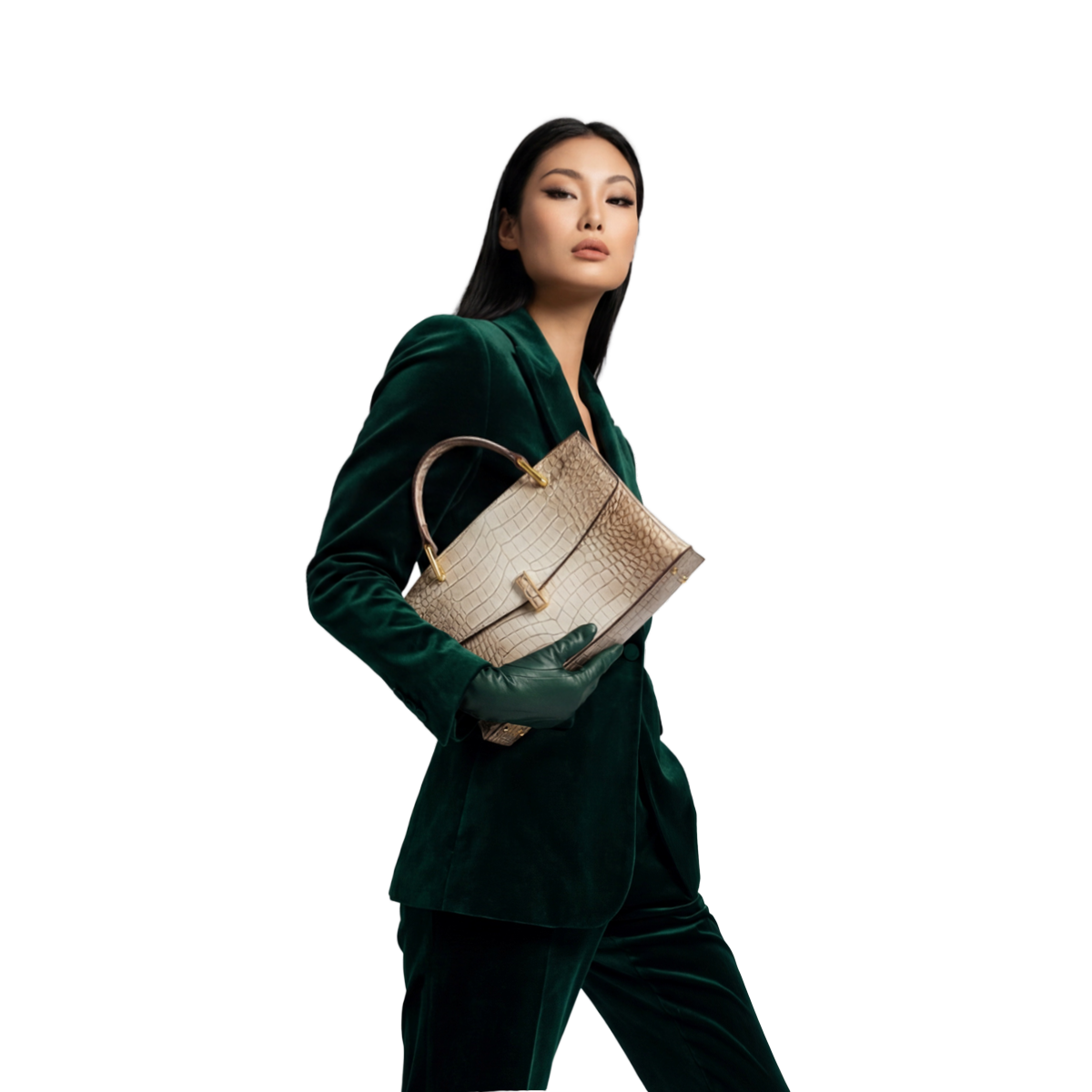 Crokky 2 Grey — Genuine Leather Crocodile-Embossed Top Handle Crossbody Bag