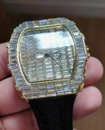 Trillionaire Watch 3 Gold — Men's Tonneau Baguette Crystal Quartz Watch with Rubber Strap · Images from those who chose this product · 5 / 6