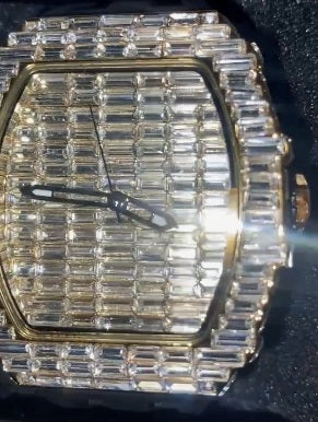 Trillionaire Watch 3 Gold — Men's Tonneau Baguette Crystal Quartz Watch with Rubber Strap · Images from those who chose this product · 4 / 6