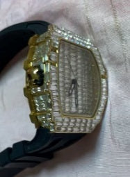 Trillionaire Watch 3 Gold — Men's Tonneau Baguette Crystal Quartz Watch with Rubber Strap · Images from those who chose this product · 2 / 6