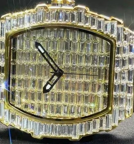 Trillionaire Watch 3 Gold — Men's Tonneau Baguette Crystal Quartz Watch with Rubber Strap · Images from those who chose this product · 6 / 6